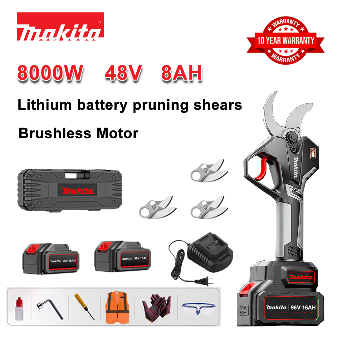 8000 W šepetėlinės ličio jojimo žirklės + 48 V8 Ah baterija * 2 + SK9 lydinio peiliukai * 3 + įkroviklis + LED maitinimo ekranas + įrankių dėžė + tepimo alyva + apsauginiai akiniai + 10 metų garantija