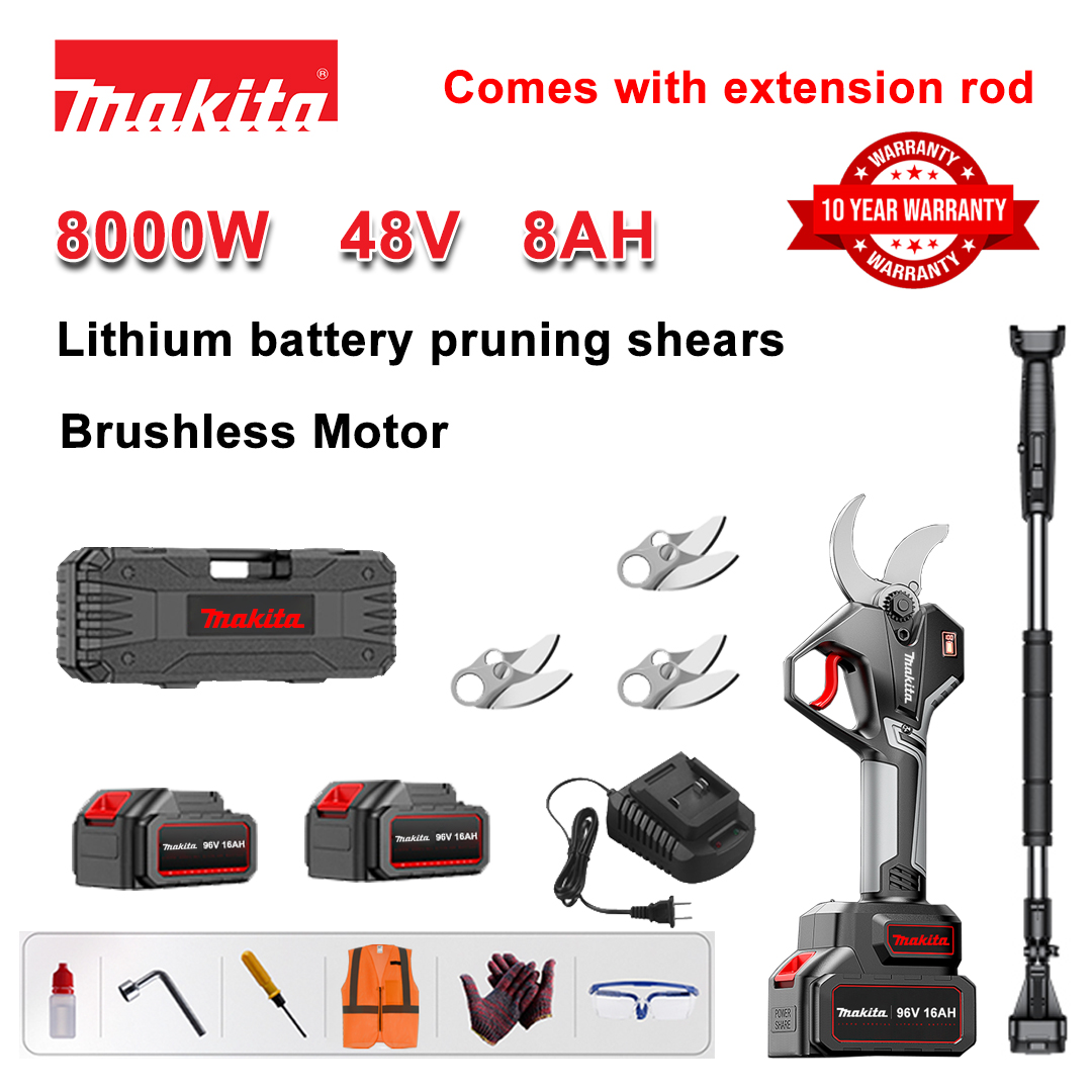 [Prailginimo strypas 1,5–5 m] 8000 W ličio baterijos bešepetėlinės genėjimo žirklės + 48 V 8 Ah baterija * 2 + SK9 lydinio peiliukai * 3 + įkroviklis + LED maitinimo ekranas + įrankių dėžė + tepimo alyva + apsauginiai akiniai + 10 metų garantija